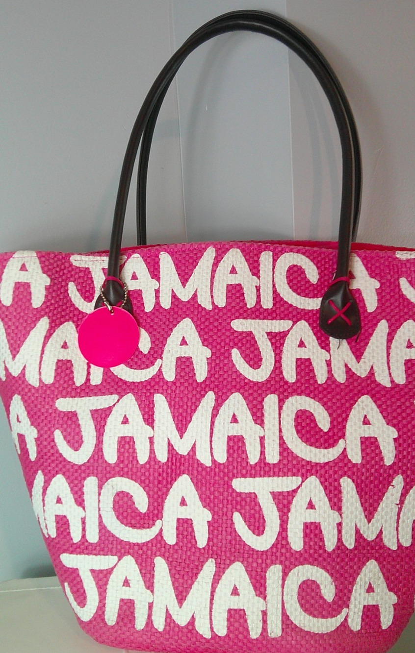 Robin Ruth “JAMAICA” Pink Woven Tote – Travel Chic Pink lining with Bungee Cord